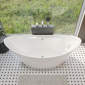 ALFI 68-Inch Oval White Acrylic Freestanding Slipper Soaking Bathtub AB8803