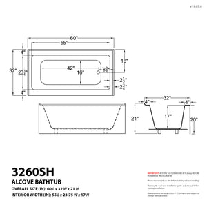 Atlantis Whirlpools Soho 32 x 60 Front Skirted Tub 3260SH