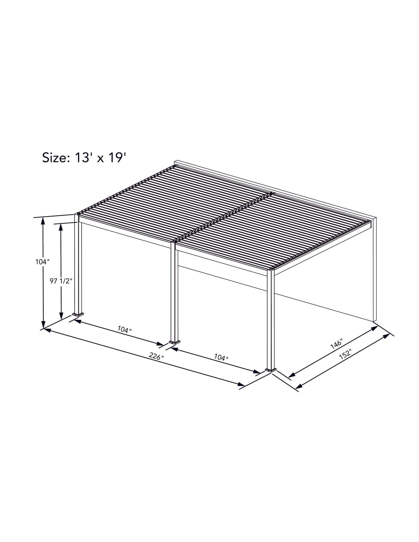 Bon Pergola Motorized Aluminum 13'x19' Villa Pergola - Black - VP-DIY-6425 - Vital Hydrotherapy