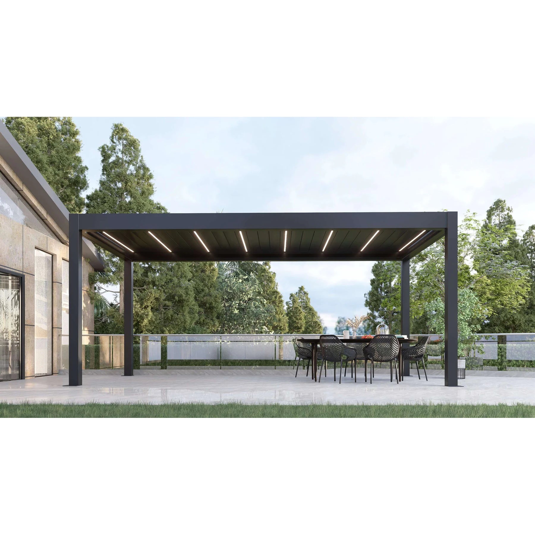 Bon Pergola Weatherproof Motorized Louvered Pergola with Lighting