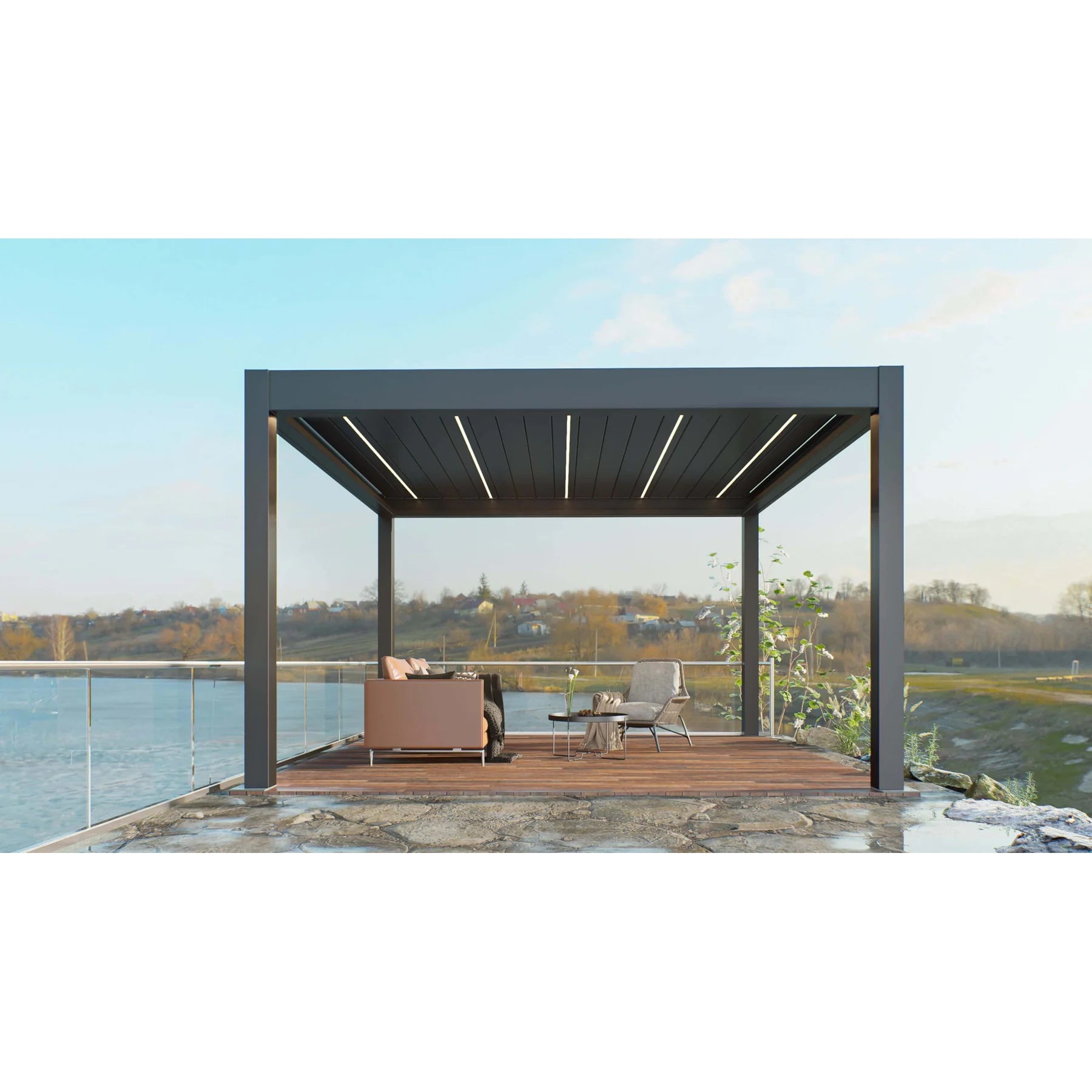 Bon Pergola Weatherproof Motorized Louvered Pergola with Lighting