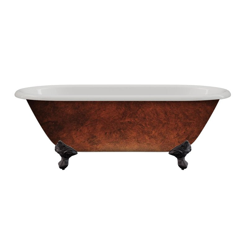 Cambridge Plumbing 60”x30" Faux Copper Bronze Finish on Exterior Cast Iron Clawfoot Bathtub with Oil Rubbed Bronze Feet and No Faucet Drillings DE60-NH-ORB-CB