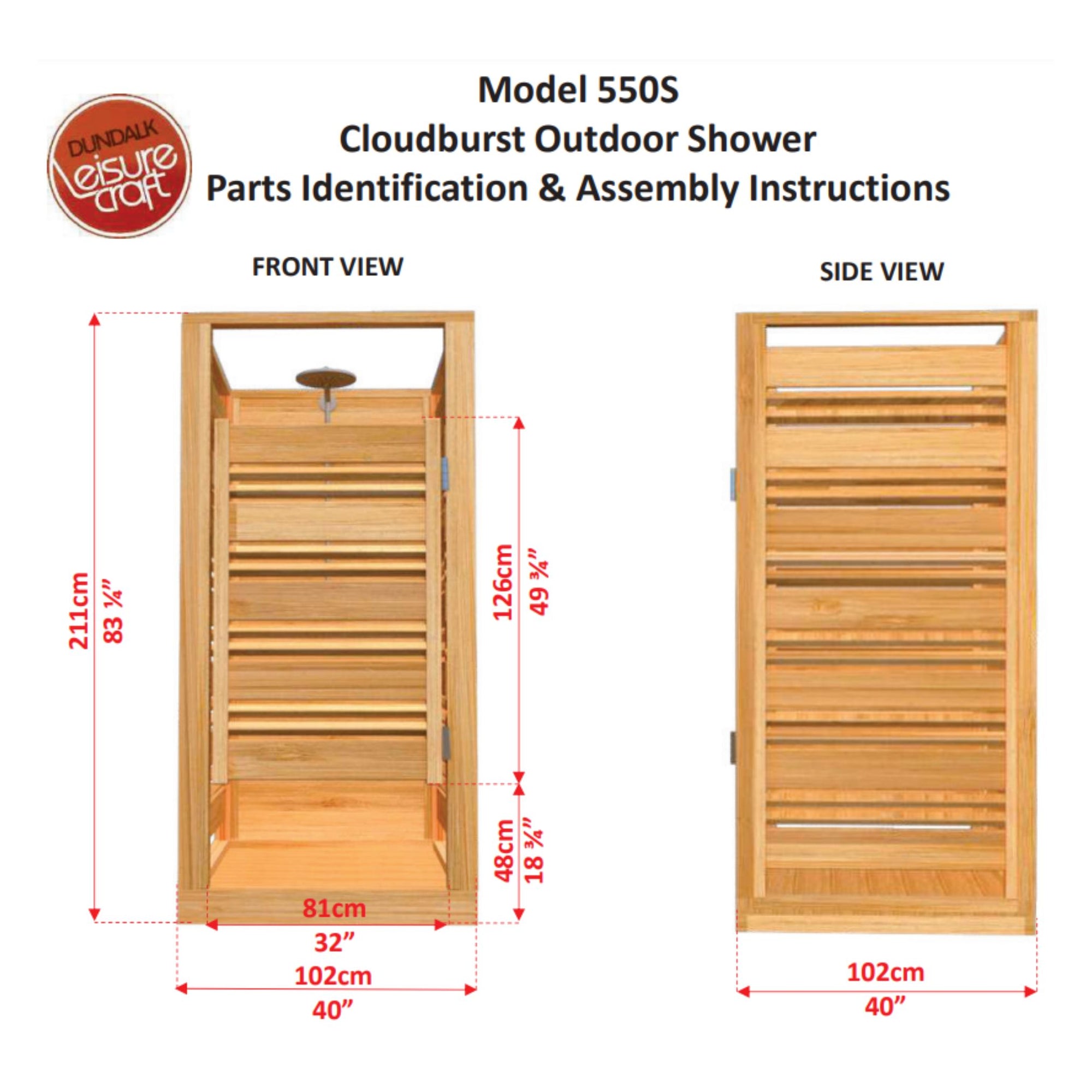 Dundalk Cloudburst Outdoor Shower - Clear Red Cedar 550S