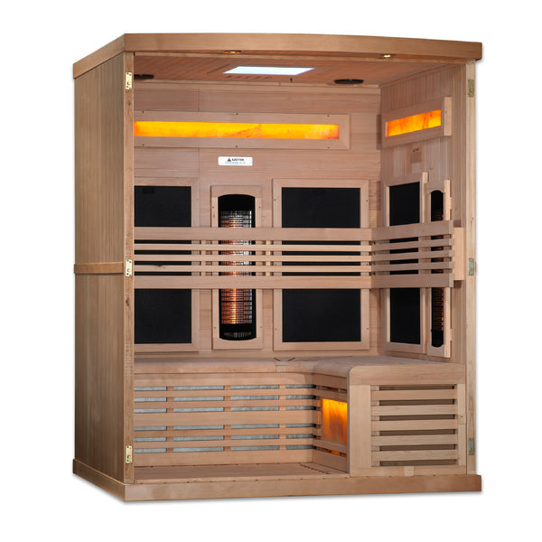 Golden Designs 3-Person Full Spectrum PureTech Near Zero EMF FAR Infrared Sauna with Himalayan Salt Bar (Canadian Hemlock) GDI-8230-01