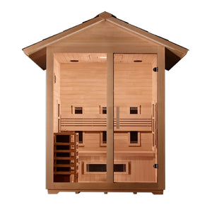 Golden Designs "Carinthia" 3 Person Hybrid (PureTech Full Spectrum IR or Traditional Stove) Outdoor Sauna - Canadian Hemlock GDI-8123-01