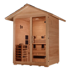 Golden Designs "Carinthia" 3 Person Hybrid (PureTech Full Spectrum IR or Traditional Stove) Outdoor Sauna - Canadian Hemlock GDI-8123-01