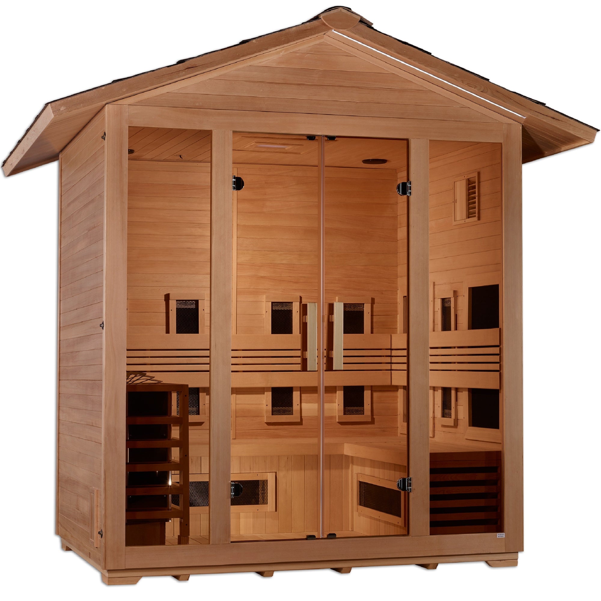 Golden Designs "Gargellen" 5 Person Hybrid (PureTech Full Spectrum IR or Traditional Stove) Outdoor Sauna - Canadian Hemlock GDI-8125-01