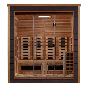 Golden Designs Visby 3 Person Outdoor-Indoor PureTech Hybrid Full Spectrum Sauna Canadian Red Cedar Interior GDI-8223-01