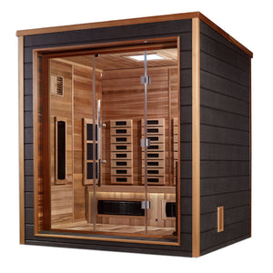 Golden Designs Visby 3 Person Outdoor-Indoor PureTech Hybrid Full Spectrum Sauna Canadian Red Cedar Interior GDI-8223-01