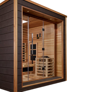 Golden Designs Visby 3 Person Outdoor-Indoor PureTech Hybrid Full Spectrum Sauna Canadian Red Cedar Interior GDI-8223-01