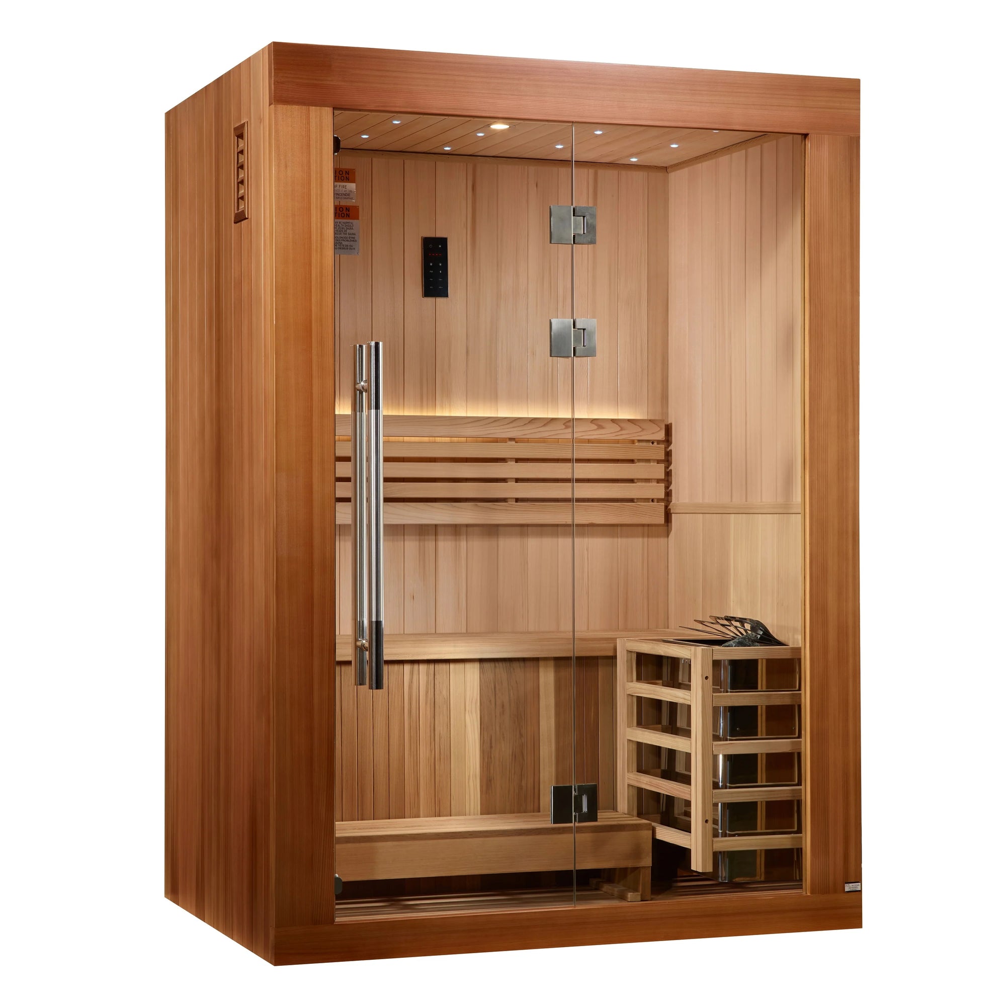 Golden Designs 2025 Updated "Sundsvall Edition" 2 Person Traditional Sauna - Canadian Red Cedar Interior and Pacific Premium Clear Cedar Exterior GDI-7289-02