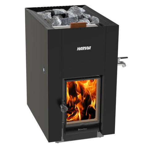 Harvia 15.7kW Linear 22 GreenFlame ES Series Water Tank Wood Sauna Stove WKLI22GESM