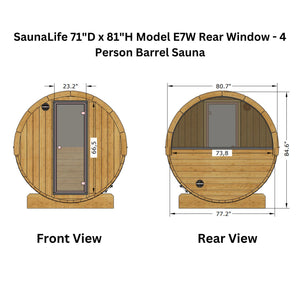 SaunaLife 71"D x 81"H Model E7W Rear Window - 4 Person Barrel Sauna