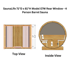 SaunaLife 71"D x 81"H Model E7W Rear Window - 4 Person Barrel Sauna