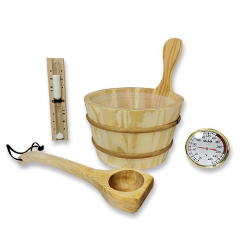 SaunaLife Bucket and Ladle Package 1, Ladle, Timer and Thermometer - Sauna Accessory Package Spa Set 1