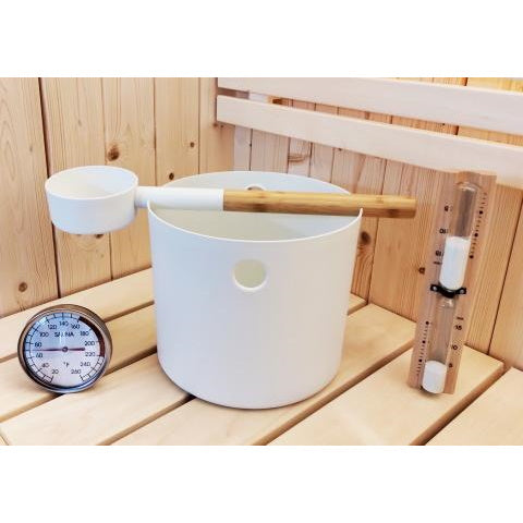 SaunaLife Bucket and Ladle Package 2 Timer, Thermometer with Premium Bucket & Ladle - Sauna Accessory Package Spa Set 2