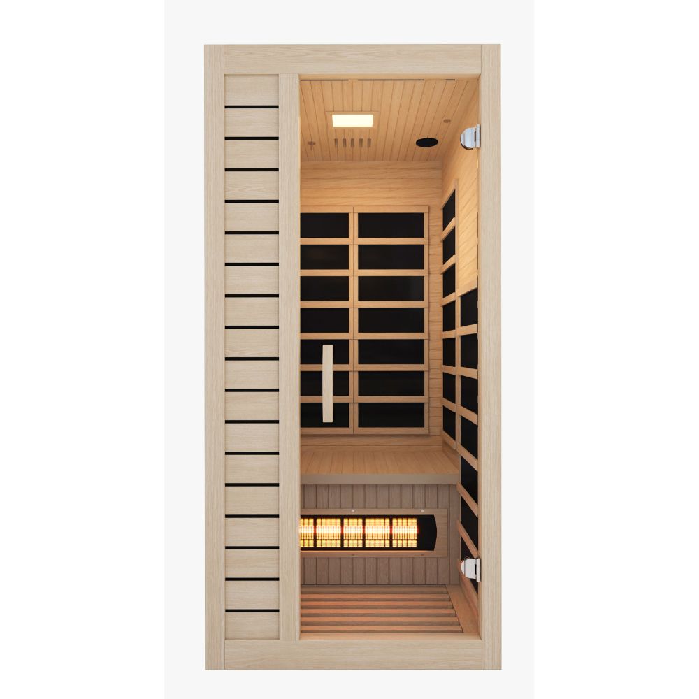 SteamSpa Lucia 1-Person Carbon FAR Infrared Hemlock Wooden Indoor Home Sauna Room with LED Touch Control Panel SC-SS0013-GS