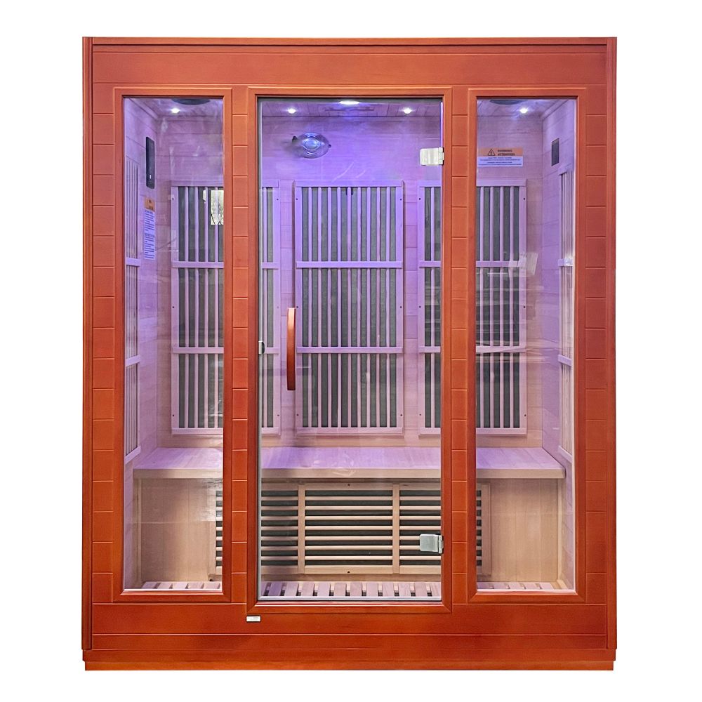 SteamSpa Curacao 3-Person Carbon FAR Infrared Hemlock Wooden Indoor Home Sauna Room with LED Touch Control Panel SC-SS0012-0S