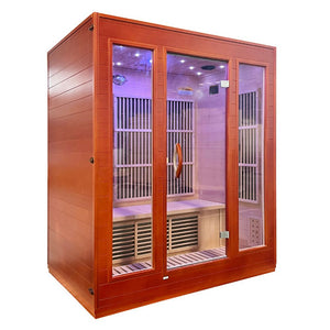 SteamSpa Curacao 3-Person Carbon FAR Infrared Hemlock Wooden Indoor Home Sauna Room with LED Touch Control Panel SC-SS0012-0S