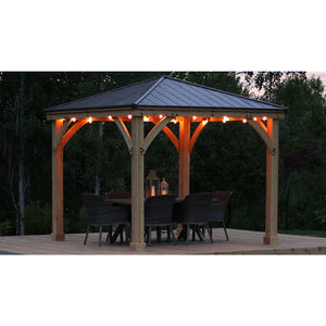 Yardistry 10' x 10' Meridian Gazebo Kit YM11756 - Built using 100% Cedar Lumber - Aluminum Roof - Natural Cedar Stain and Neutral Coffee Brown Roof - Vital Hydrotherapy