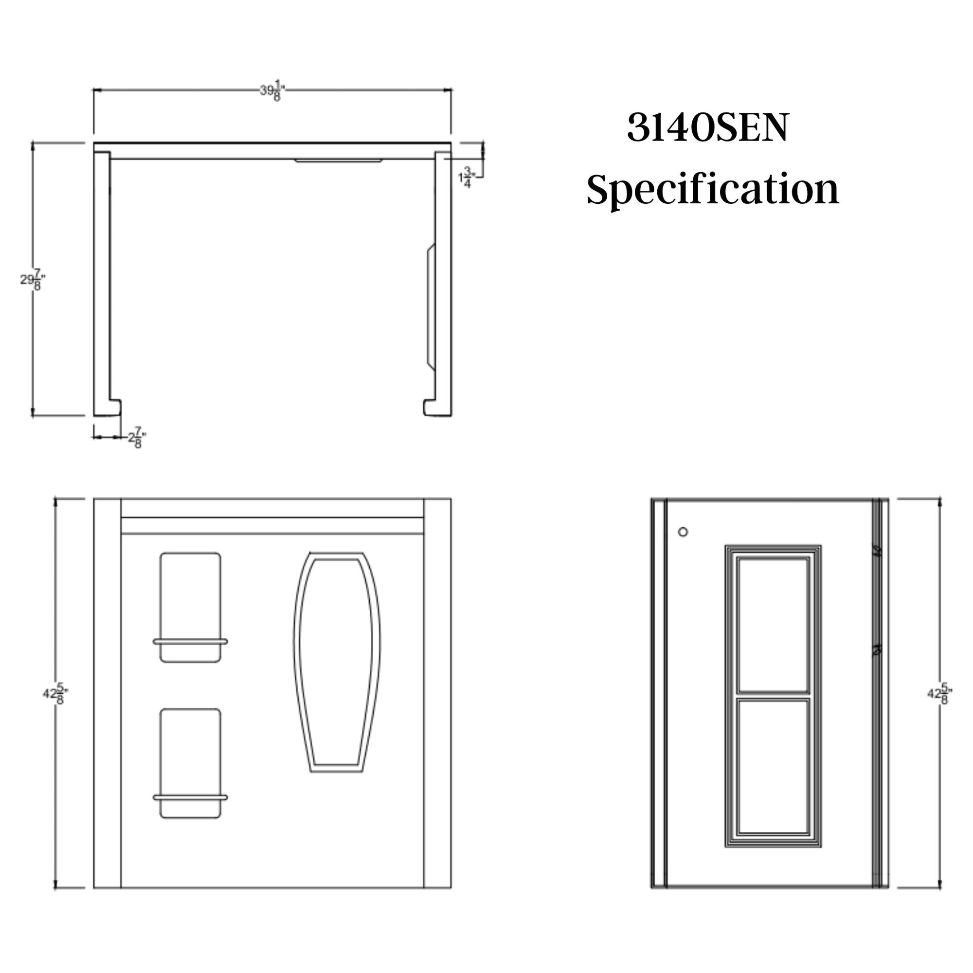 Meditub Shower Enclosure 31 x 40  3-Piece Walk-In Bathtub Surround in White - High grade marine fiberglass with acrylic coating - with molded shelves, built-in standing height mirror - 3140SEN - Vital Hydrotherapy