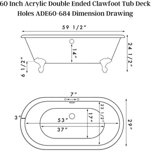 Cambridge Plumbing Double Ended Acrylic Clawfoot Bathtub Dimension Drawing