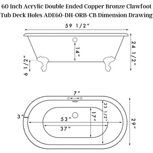 Cambridge Plumbing Slipper Hand Painted Acrylic Clawfoot Bathtub  - Dimension Drawing - Vital Hydrotherapy