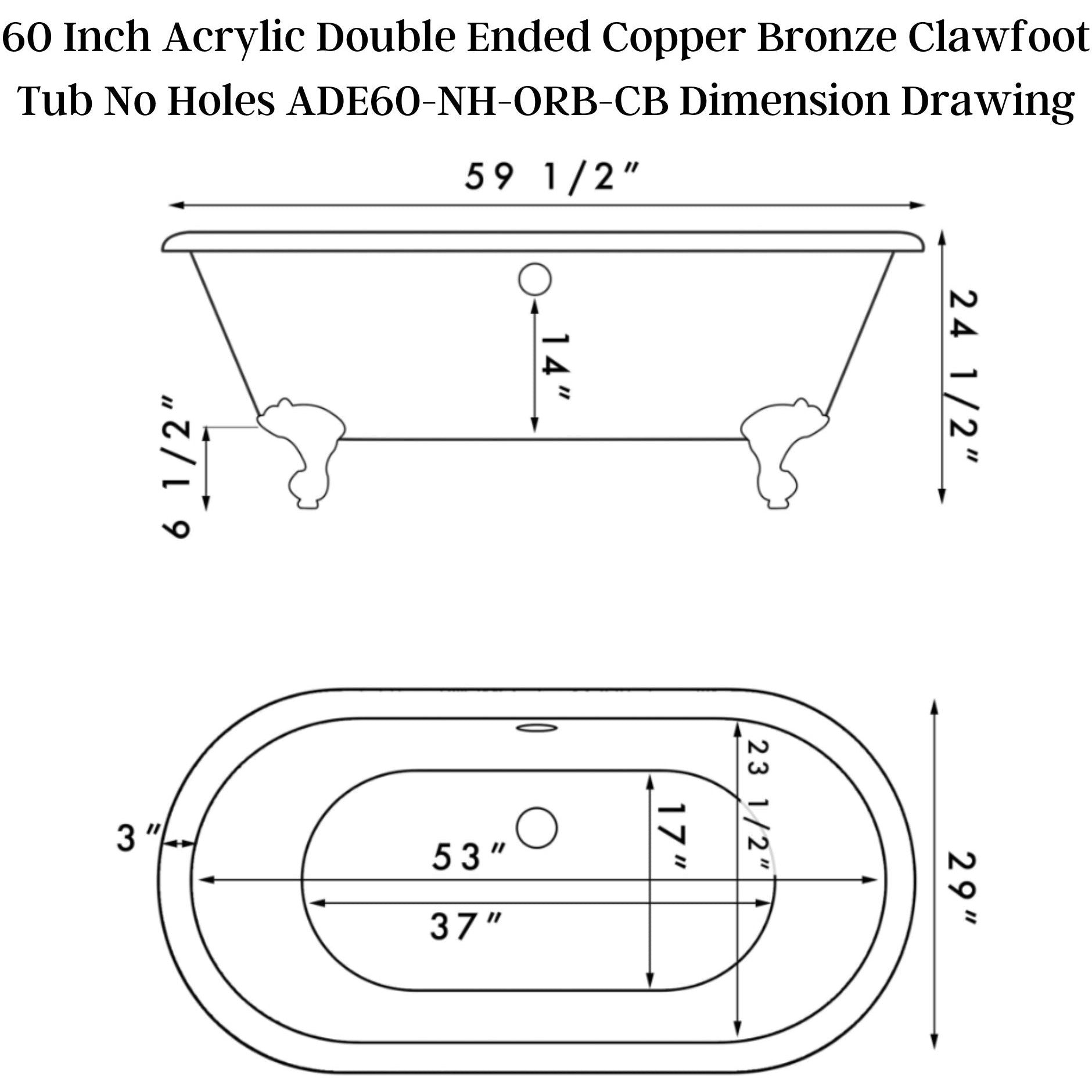 Cambridge Plumbing Slipper Hand Painted Acrylic Clawfoot Bathtub (Fiberglass Core, Interior White Gloss Finish & ﻿Hand Painted Faux Copper Bronze Finish) - Oil Rubbed Bronze Ball and Claw Feet ADE60-NH-ORB-CB - Vital Hydrotherapy