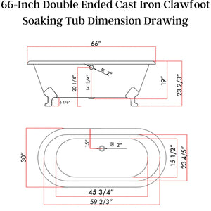 Cambridge Plumbing 66-Inch Double Ended Cast Iron Soaking Clawfoot Tub and Complete Freestanding Plumbing Package DE67-398684-PKG-NH