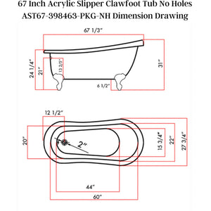 Cambridge Plumbing Slipper Acrylic Soaking Clawfoot Tub Dimension Drawing