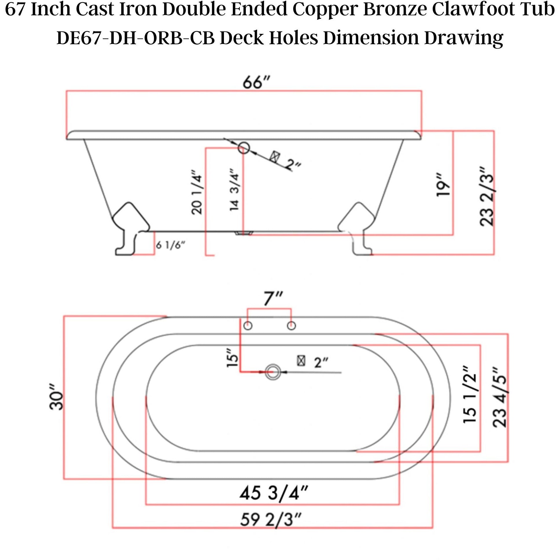 Cambridge Plumbing 67”x30" Faux Copper Bronze Finish on Exterior Cast Iron Clawfoot Bathtub (Hand Painted Faux Copper Bronze Finish) with 7" Deck Mount Faucet Drillings and Oil Rubbed Bronze Feet DE67-DH-ORB-CB - Vital Hydrotherapy