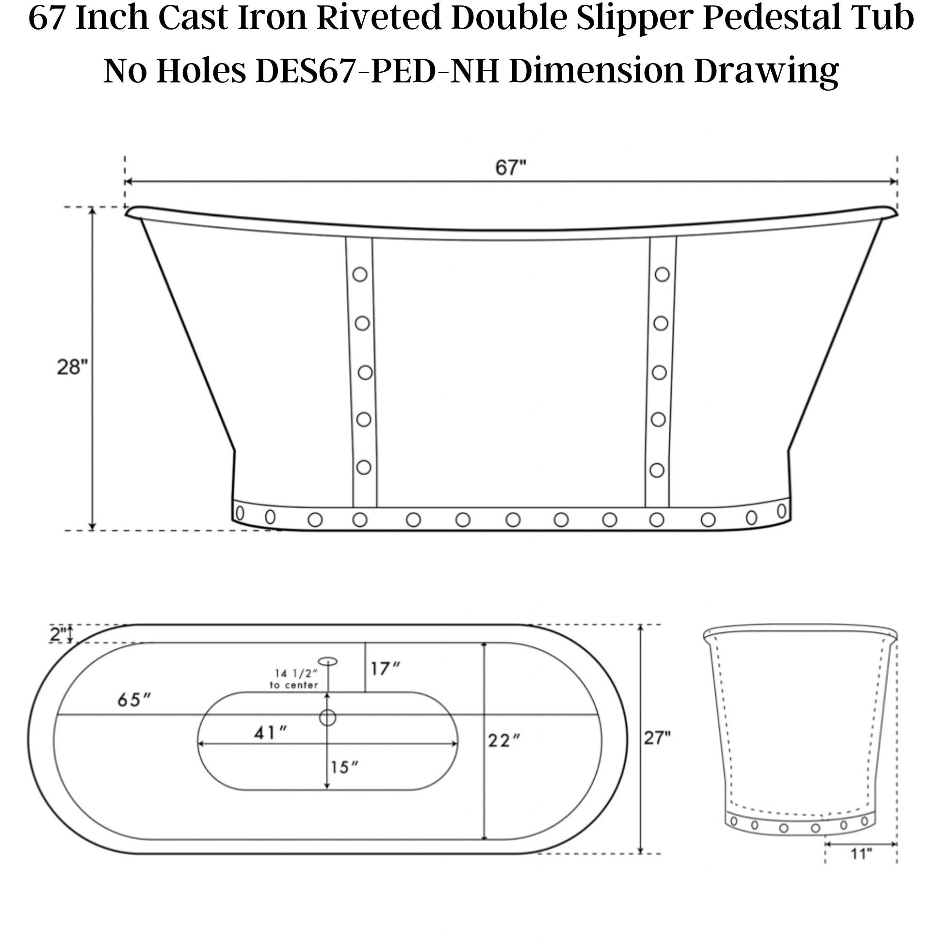 Cambridge Plumbing 66-Inch Double Ended Cast Iron Soaking Clawfoot Tub (Porcelain Enamel Interior and White Paint Exterior) and Complete Freestanding Plumbing Package DES67-PED-NH - Vital Hydrotherapy