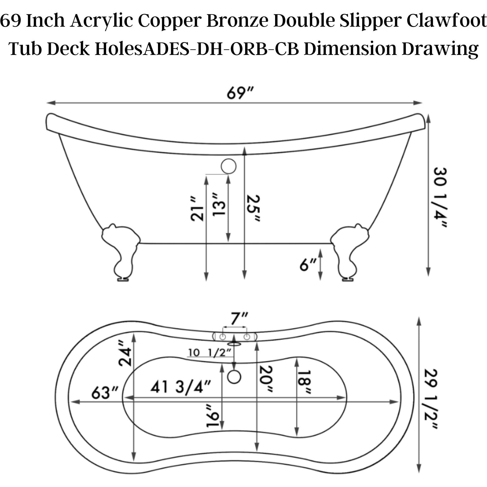 Cambridge Plumbing Double Slipper Hand Painted Acrylic Clawfoot Bathtub (Fiberglass Core, Interior White Gloss Finish & ﻿Hand Painted Faux Copper Bronze Finish) ADES-DH-ORB-CB - Vital Hydrotherapy