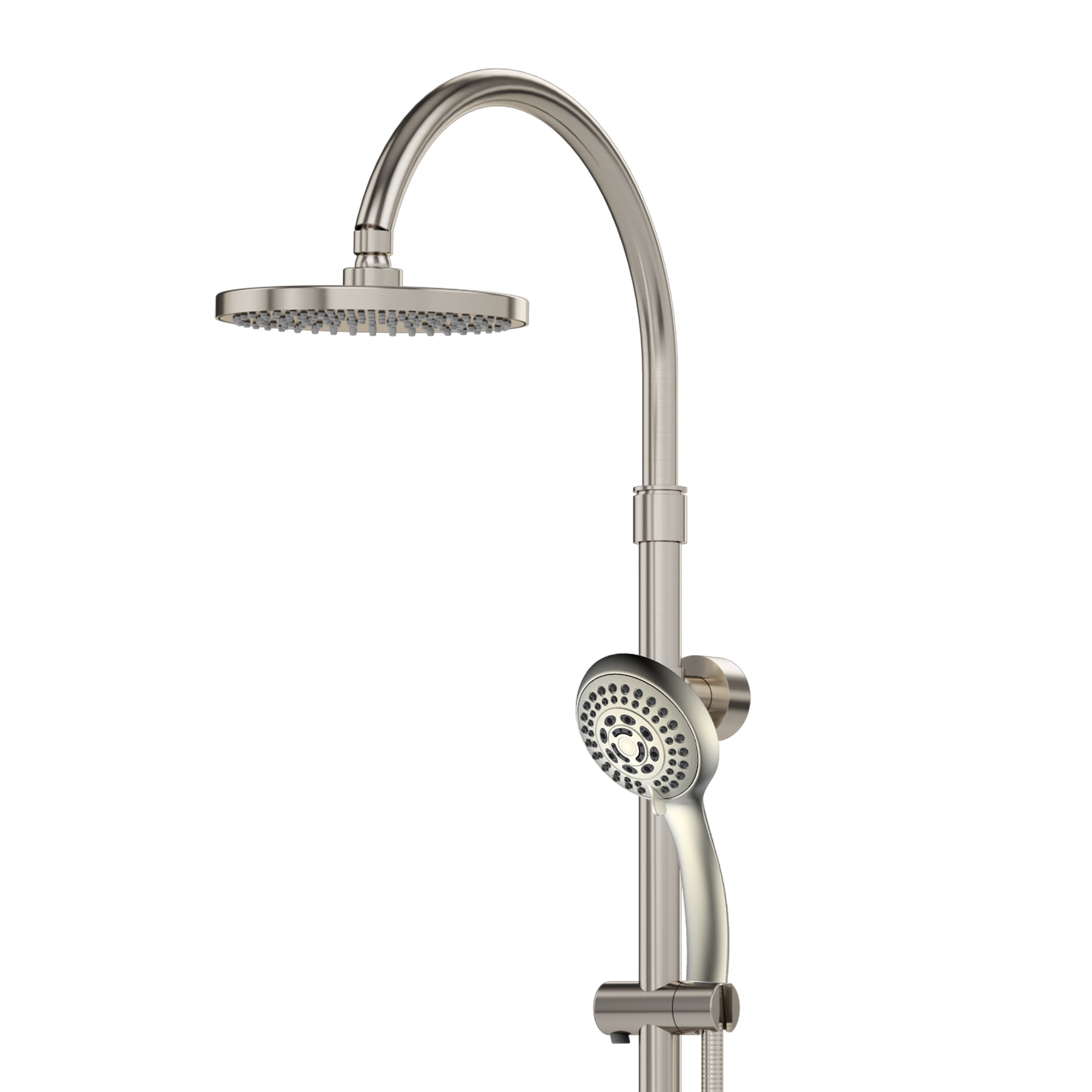 PULSE ShowerSpas Shower System - Riviera Shower System - with 8 inch rain showerhead with soft tips, Five-function hand shower with 59 inch double-interlocking stainless steel hose, Slide bar, Three body jets and diverter - Brushed Nickel - 7001 - Vital Hydrotherapy