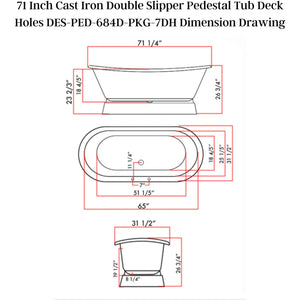 Cambridge Plumbing Double Slipper Cast Iron Pedestal Soaking Tub Dimension Drawing