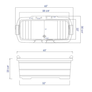 ALFI AB1130 65" 2 Person Free Standing Cedar Wooden Bathtub dimension drawing