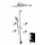 ALFI AB2287-BN Brushed Nickel 3 Way Thermostatic Shower Set with Body Sprays - water diverter, temperature control, rain showerhead, handheld showerhead, and 4 adjustable body jets with modern squared edges in a white background