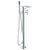 ALFI AB2875 Free Standing Floor Mounted Bath Tub Filler with flat rectangular spout, single lever handle, waterfall water flow, hand-held showerhead brushed nickel in a white background