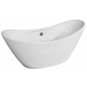 ALFI AB8803 68 inch White Oval Acrylic Free Standing Soaking Bathtub with polished chrome overflow, 1 person capacity in a white background