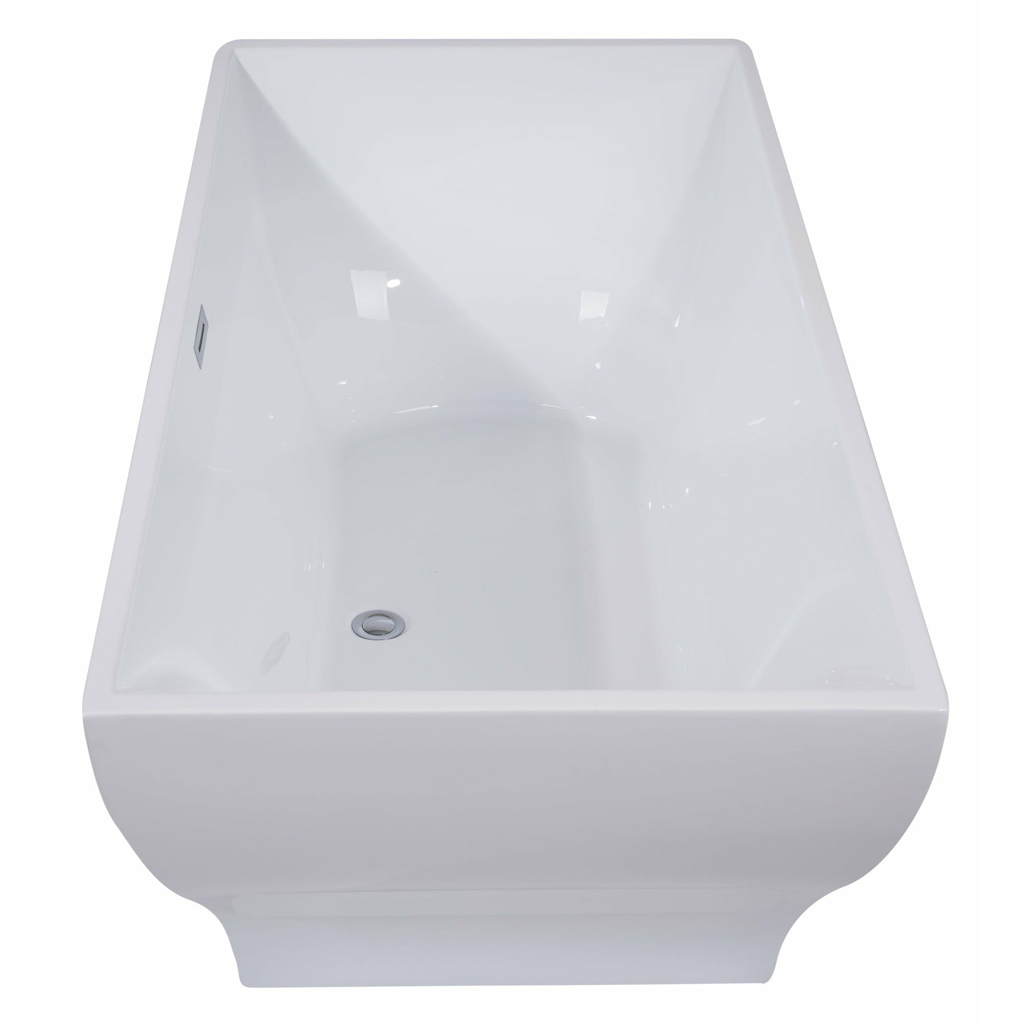 ALFI AB8840 67 inch White Rectangular Acrylic Free Standing Soaking Bathtub with polished chrome overflow in a white background, 1 person capacity