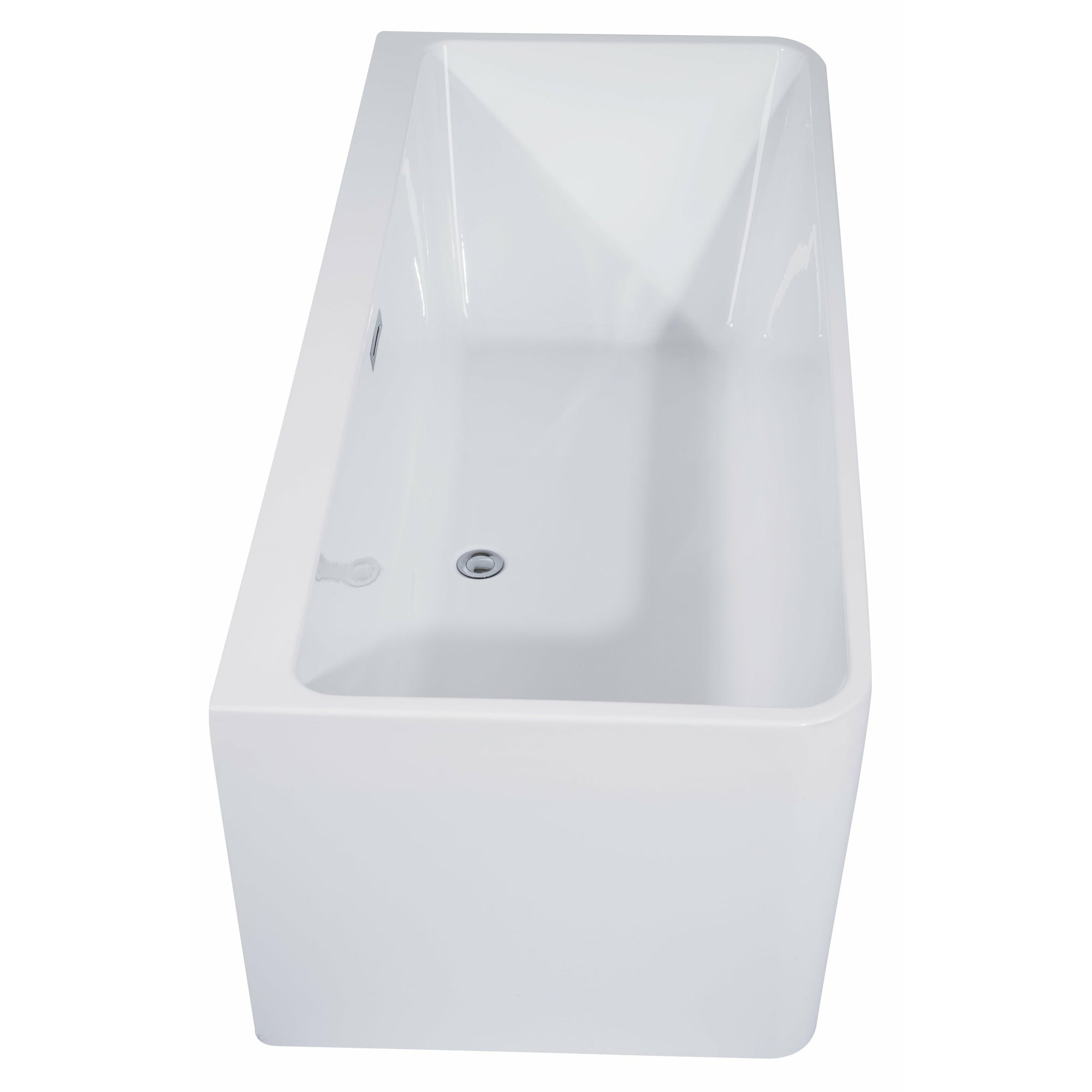 ALFI AB8859 67 inch White Rectangular Acrylic Free Standing Soaking Bathtub with polished chrome overflow in a white background, 1 person capacity