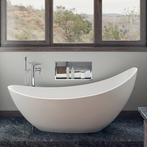 ALFI AB9951 73" White Solid Surface Smooth Resin Soaking Slipper Bathtub with a matte finish in the bathroom