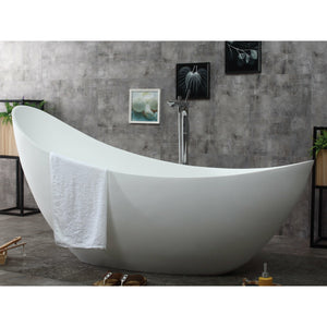 ALFI AB9951 73" White Solid Surface Smooth Resin Soaking Slipper Bathtub with a matte finish in the bathroom