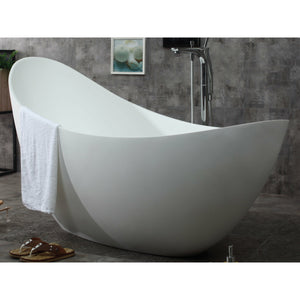 ALFI AB9951 73" White Solid Surface Smooth Resin Soaking Slipper Bathtub with a matte finish in the bathroom