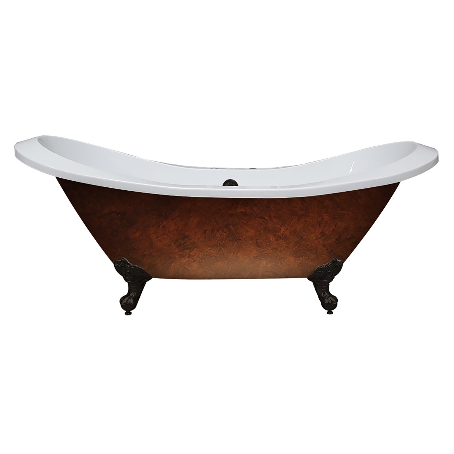 Cambridge Plumbing Extra Large Double Slipper Copper Bronze Acrylic Clawfoot Tub (Fiberglass Core, Interior White Gloss Finish & Hand Painted Faux Copper Bronze Finish) with Deck Mount Faucet Holes ADESXL-DH-ORB-CB - Vital Hydrotherapy