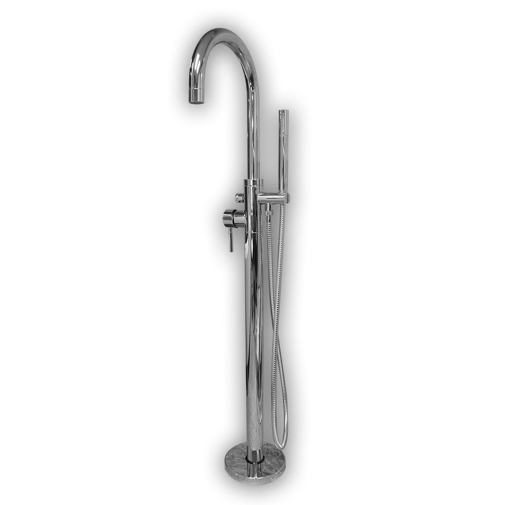 Cambridge Plumbing Modern Freestanding Tub Filler Faucet with Shower Wand (Brushed Nickel) - Single Stem 1/4 Turn Valves - CAM150 - Vital Hydrotherapy