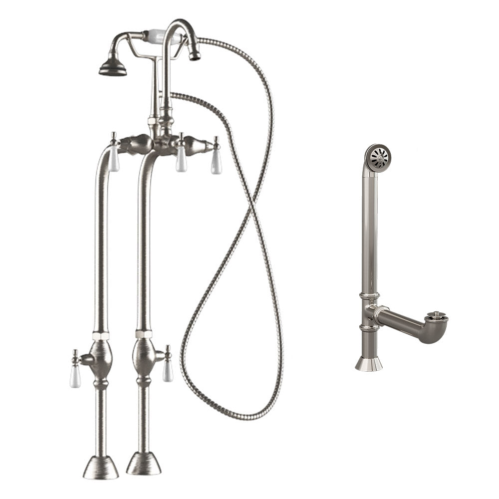 Cambridge Plumbing Complete Free Standing Plumbing Package (Solid Brass, Brushed Nickel) (Gooseneck Tub Filler) for Clawfoot Tub CAM398684-PKG