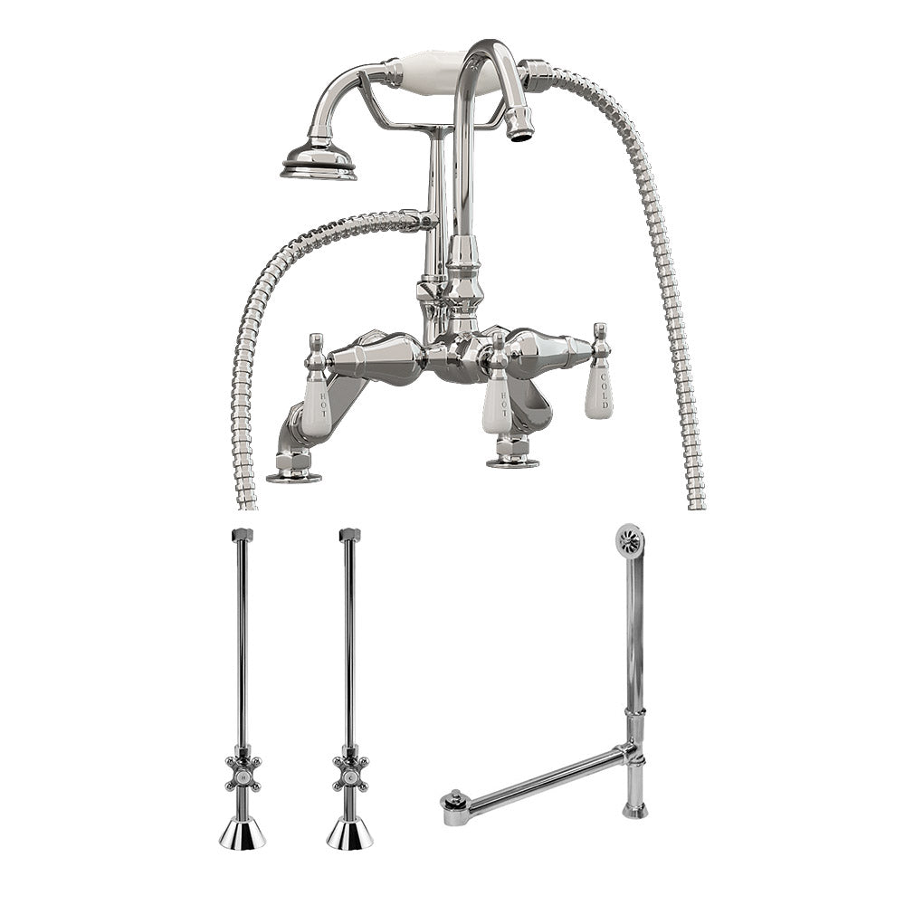 Cambridge Plumbing Complete Plumbing Package (Solid Brass, Polished Chrome) for Claw Foot Tub Gooseneck Faucet, Supply Lines With Shut Off Valves, Drain and Overflow Assembly CAM684D-PKG - Vital Hydrotherapy