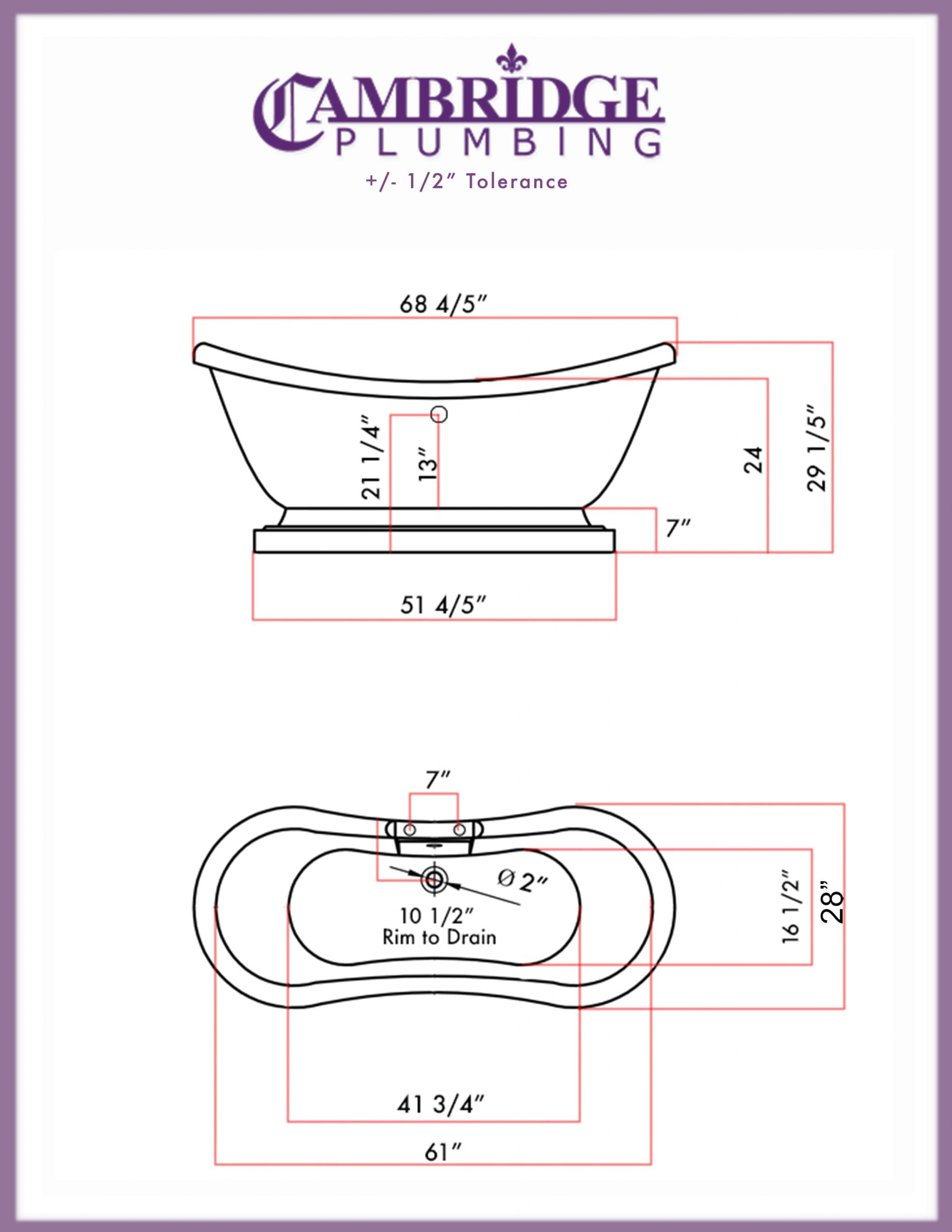 Cambridge Plumbing Double Slipper Hand Painted Acrylic Pedestal Tub (Fiberglass Core, Interior White Gloss Finish & Hand Painted Faux Copper Bronze Finish) ADES-PED-DH-CB - Vital Hydrotherapy