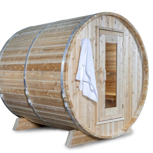 Dundalk Canadian Timber Harmony 4 Person White Cedar Sauna CTC22W - with bronze tempered glass with wooden frame - Isometric view - Vital Hydrotherapy